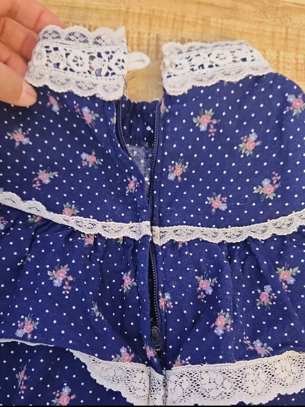 VTG 1970s Gunne Sax prairie-style dress, blue floral calico print, size 10
